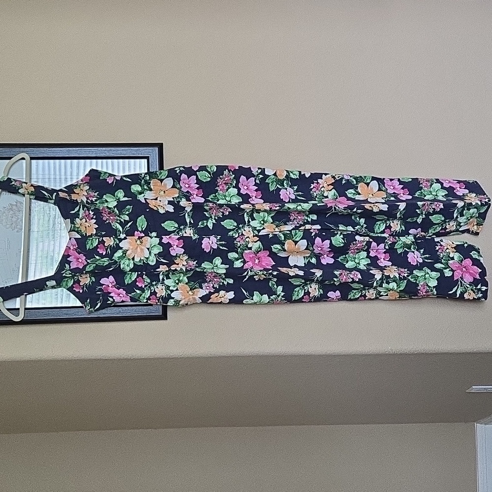 NEW Old Navy Wide Leg Blue Floral Linen-Blend Adjustable Strap Jumpsuit - MP - Picture 3 of 13